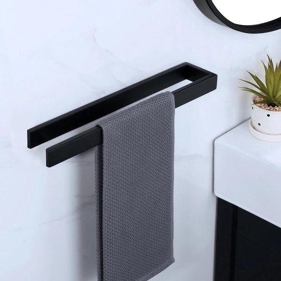 Maniglione per asciugamani senza fori, 40CM Maniglione Zwart Autoadesivo Maniglione per asciugamani senza fori per Bagno e Cucina, EGOY23030-3M-400-B