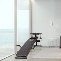 Panca Multifunzione con Vogatore a Molla e Schienale Regolabile e 2 Corde Elastiche, 55.5x137.5 cm Nero