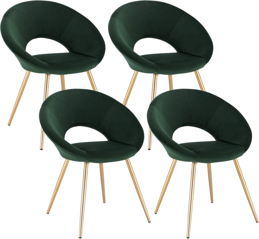 Set di 4 Sedie da Pranzo Poltrone in Velluto per Sala da Pranzo Soggiorno Moderna Sedia Con Schienale Braccioli Verde Scuro BH230dgn-4