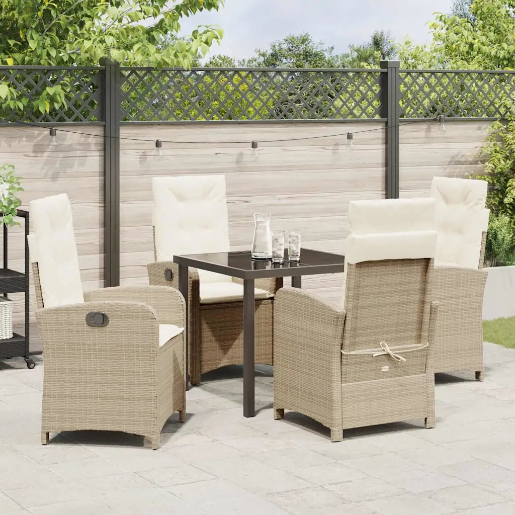 Set da Pranzo per Giardino con cuscino 5 pcs Beige polyrattan 3380282