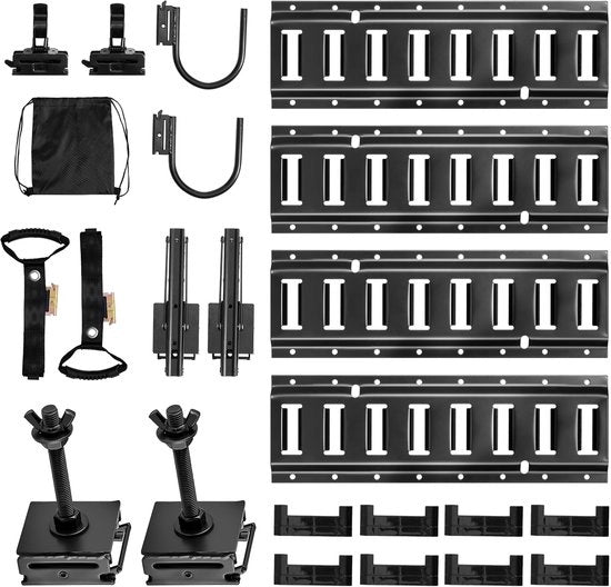 Impianto di Tracciatura E-Track, Set a 4, Travi da 0,4 m, Inclusi Ganci a Forma, Supporti per Strumenti, Supporti per Pannelli, Supporto per Gomme, Alloggi per Cavi, Cappi Terminali e Borsa, Adatto per Van e Caravan.