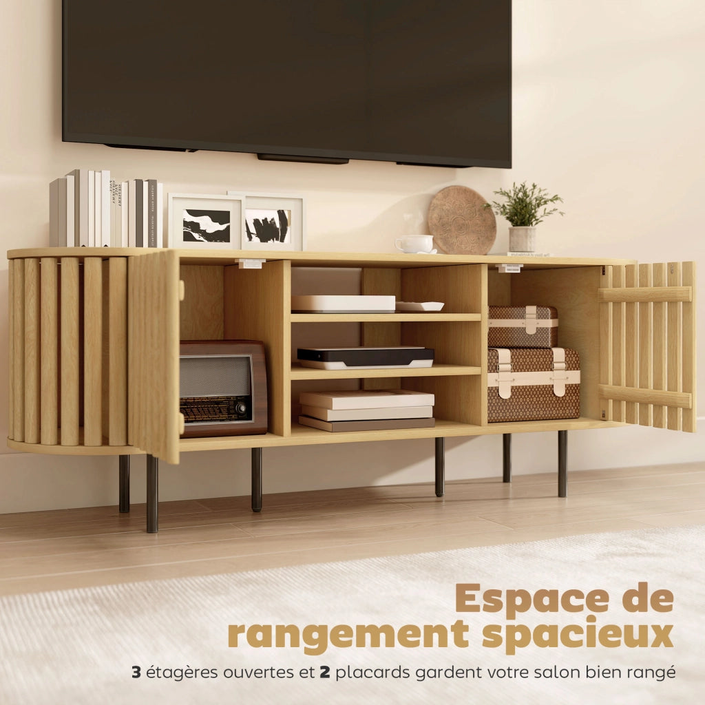 Mobile TV 140 cm ¨C Xylo ¨C 2 ante a doghe, legno naturale, 140x40x52 cm