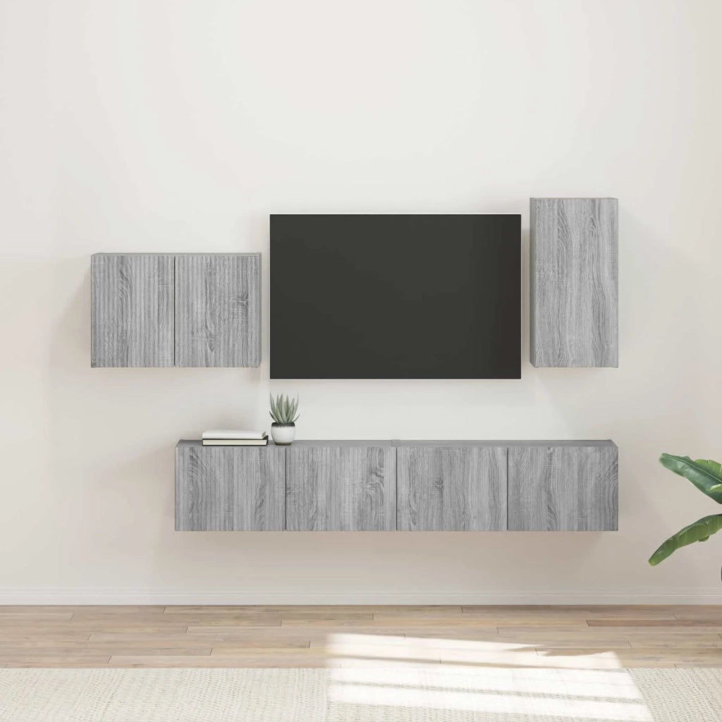 Set di Mobiletto da TV a Parete 4 pz-Credenza per TV sospesa Grigio Sonoma 458599