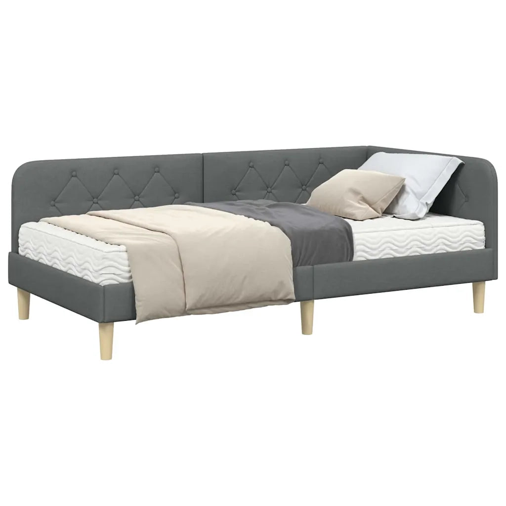 Cornice del letto ad angolo Grigio scuro 90 x 190 cm Tessuto 3394110