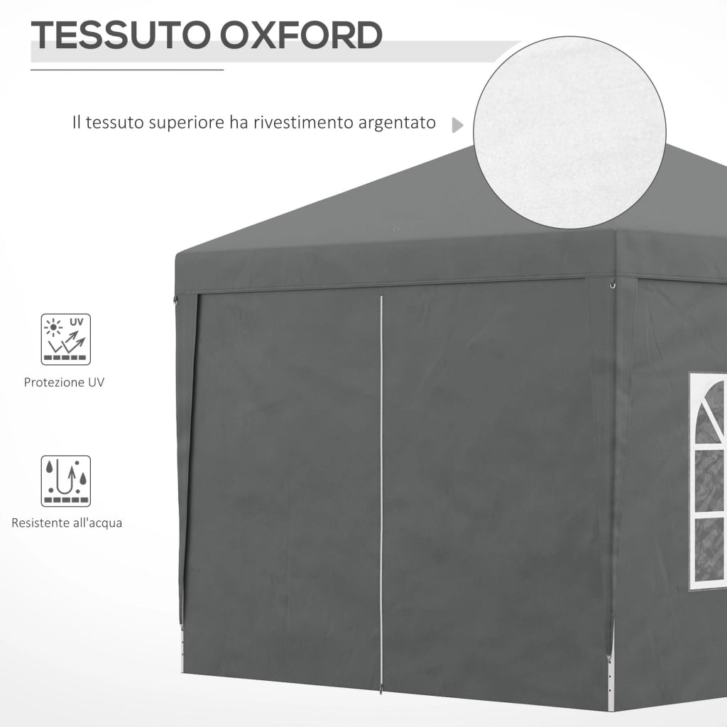 Gazebo da Giardino 3x3 m Pieghevole con 4 Pannelli Laterali in Acciaio e Tessuto Oxford Grigio