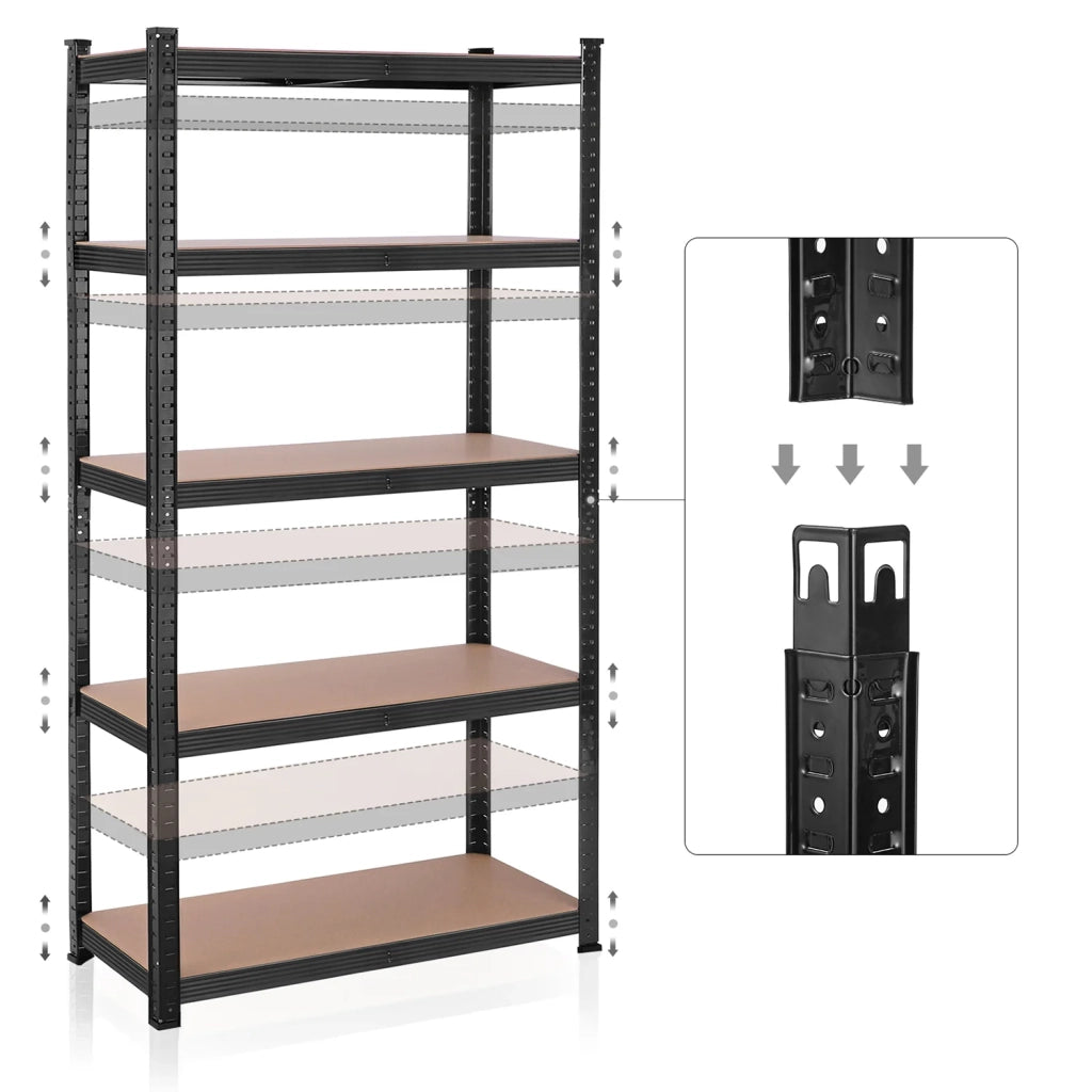 Scaffalatura metallica per carichi pesanti 180 x 90 x 40 cm 5 ripiani portata totale 875 kg (175 kg/ripiano) ripiani regolabili per garage/cantina nero 12_0...
