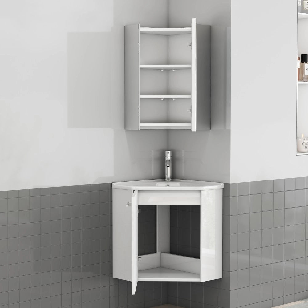 Set angolare bagno con lavabo e armadietto specchio ¨C Minimal ¨C Bianco salvaspazio