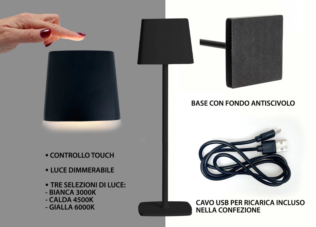 Lampada Led Da Tavolo Controllo Touch Ricaricabile Senza Fili Mod. Quadrata - Lampada - Oro