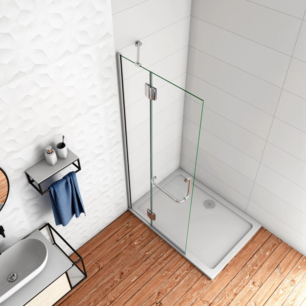 WALK IN Parete Doccia Paretina Fissa + Porta Movibile 116x190 cm in Vetro 8 mm Trasparente Temperato Anticalcare con Barra Stabilizzatrice Telaio Cromato Lucido