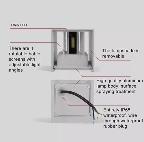 APPLIQUE CUBO 12W FARO FARETTO LAMPADA LED DA PARETE MURO DOPPIA LUCE IP65