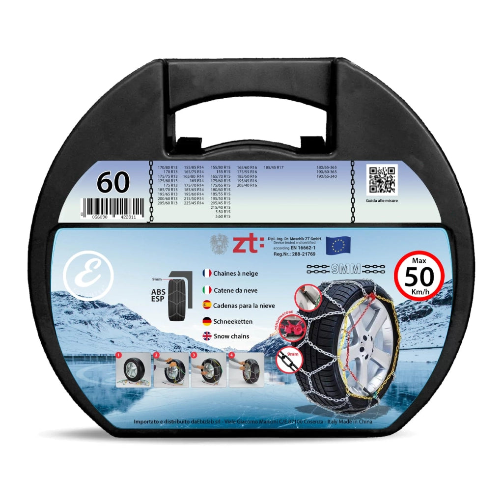 Catene Da Neve In Metallo 9 mm Omologate TUV e GS Onorm Montaggio Rapido Per Auto Macchina Furgone SUV Con Tensionatore Autobloccante Misura: Misura 60