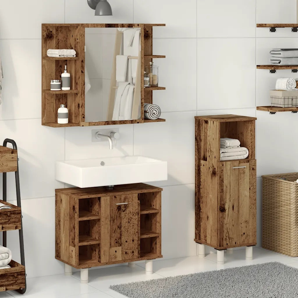 Set Mobili da Bagno 3 pz Legno Antico in Legno Multistrato 3328567