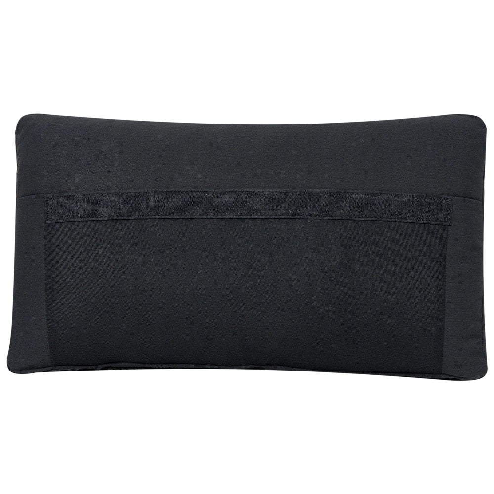 Divano componibile 4 posti imbottito in tessuto nero con gambe nere schienale imbottito lato sinistro con pouf stile moderno