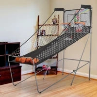 Canestri Basket con Tabellone LED, 4 Palloni e 8 Modalità di Gioco, 205x110x205 cm, Bianco e Nero