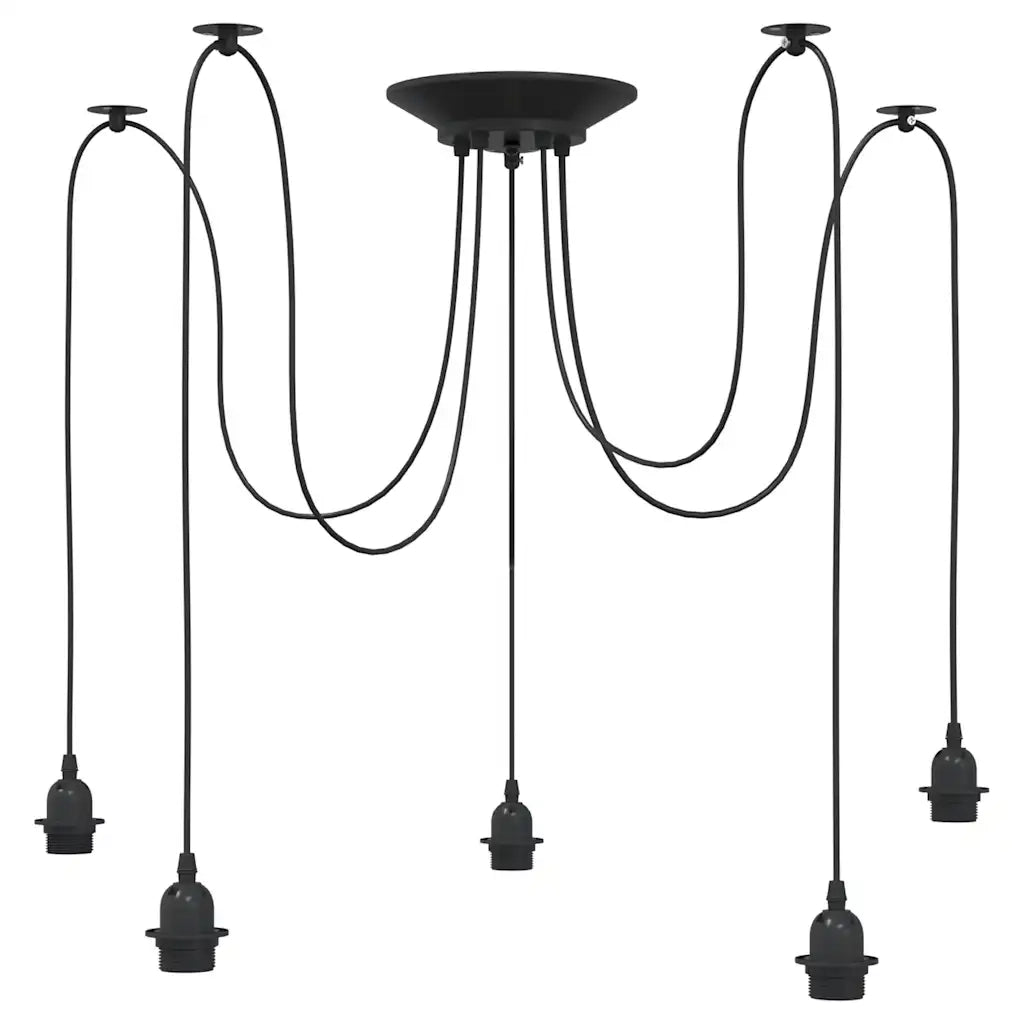 Lampada a Sospensione con 5 Portalampada E27 in Metallo Nero CFW3939712