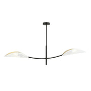 Lampada a sospensione Lotus in acciaio nero con paralumi bianco e oro