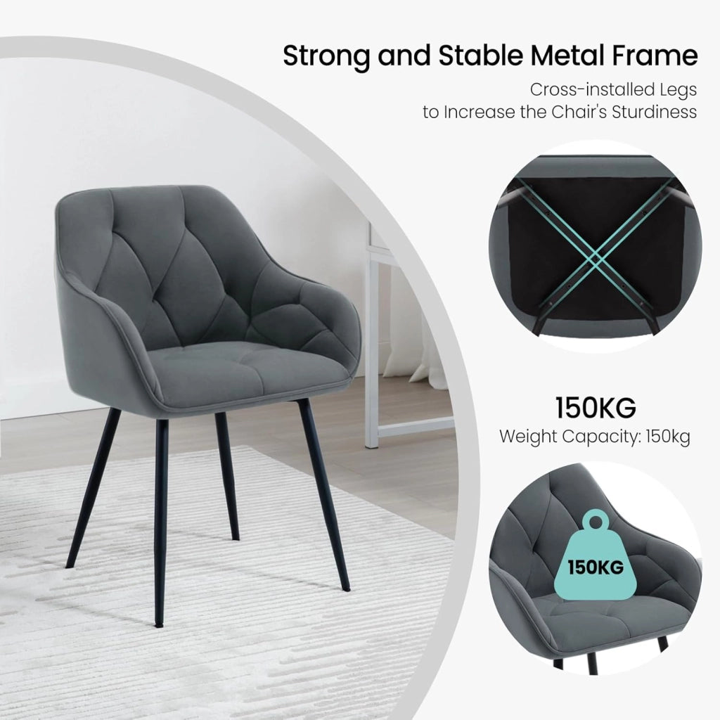Sedia per Sala da Pranzo con Braccioli e Schienale, in Velluto, Poltrona da Salotto con Gambe in Metallo, Sedia ergonomica per Ufficio, Bar, Grigio Scuro, EZS02dgr-1
