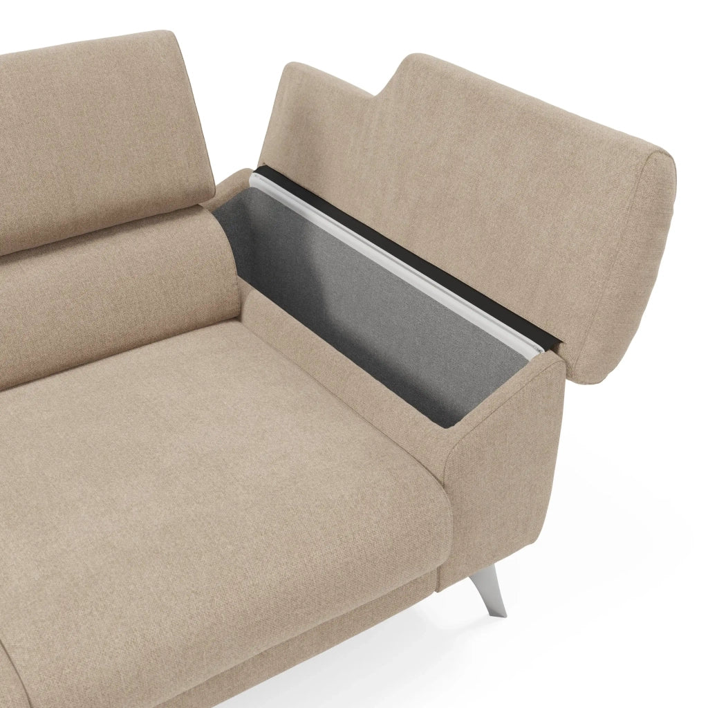 Donatello Divano con 3 sedute allungabili braccioli contenitore e poggiatesta reclinabili in tessuto smacchiabile T23 265 cm beige