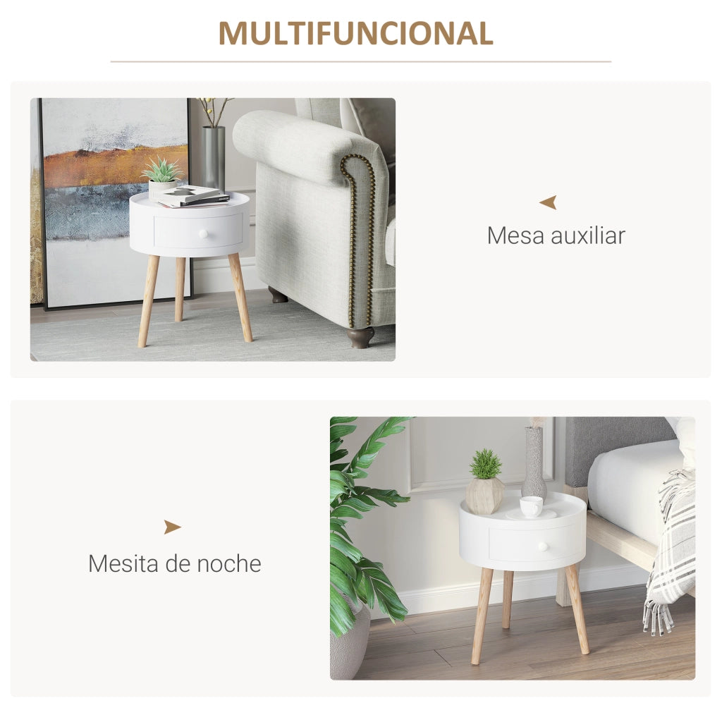 Comodino Moderno con Cassetto ¨C zephmum ¨C Rotondo Legno Bianco ?38x45 cm