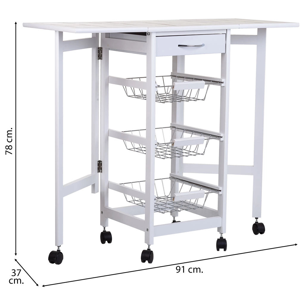 Carrello da cucina in legno bianco 37/91x37x79h