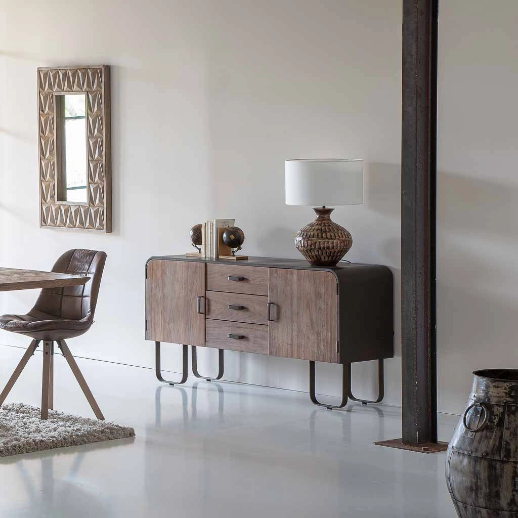 Credenza in legno e metallo nero 145x47x76,5h cm