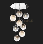 SOSP. BIANCO 8 LUCI TONDA VETRI PICCOLI (3 AMBRA+3 BRONZO+2 FUME') 1194BI-S8 TP-MC