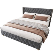 Letto imbottito 140x190 cm capitonn茅 con testiera; velluto grigio (Senza materasso)