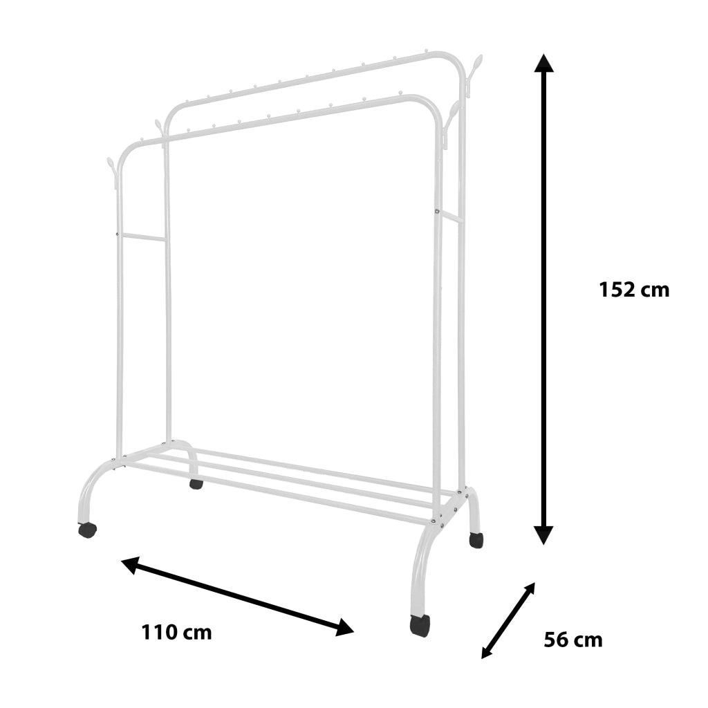 Appendiabiti Donkey Premium Maxi a 1 supporto Nyana Home 152x110x56 cm, 2 barre appendiabiti, 4 ganci laterali, 1 ripiano inferiore Bianco.