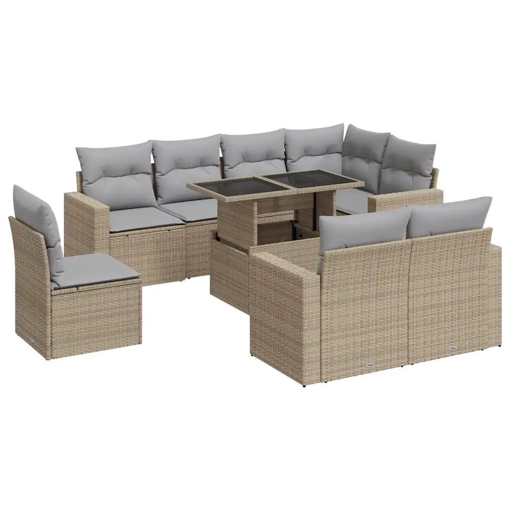 Set Divano da Giardino 9 pz con Cuscini Beige in Polyrattan 3326340