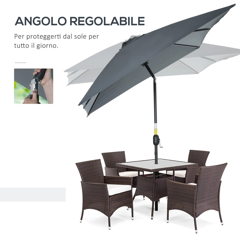 Ombrellone Rettangolare 2x3 m Pieghevole e Regolabile in Alluminio e Poliestere Grigio Scuro