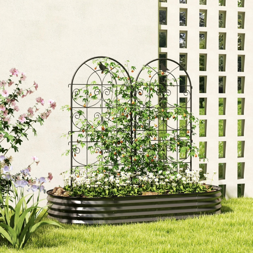 Set 2 grigliati per rampicanti ULEVR 50x120 cm in metallo nero con decoro uccelli