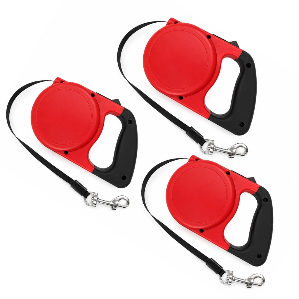Set 3 Guinzagli Estensibili per Cani con Sistema Retrattile e Pulsante di Blocco – Disponibile da 5 m fino a 20 kg o da 8 m fino a 30 kg  Rosso - 8Metri-30Kg