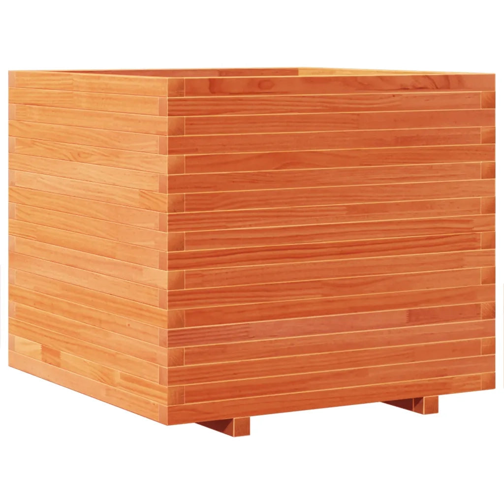 Fioriera | Cassetta per fiori | Vaso Giardino Marrone Cera 80x80x72 cm Legno Massello Pino