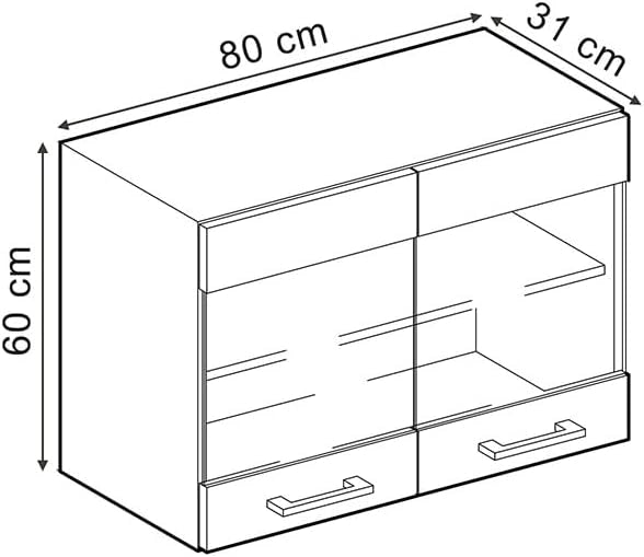 Mobile da cucina in vetro R-Line, Grigio-blu, 80 cm, per la libera combinazione all'interno di sistemi cucina modulari