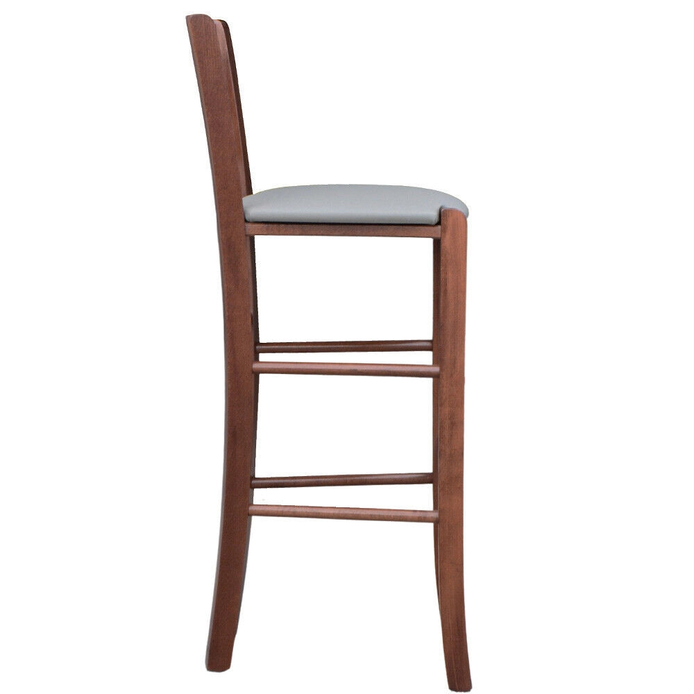 Sgabello alto verona in legno noce scuro h 73 seduta in ecopelle grigio tortora