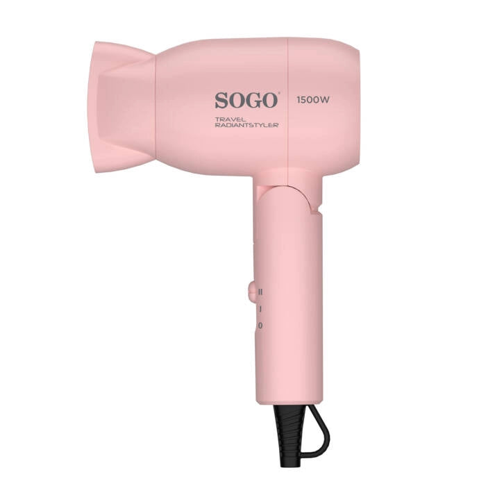 Set asciugacapelli e piastra 2 in 1 da viaggio 1500W con piega liscia 200°C, manico pieghevole e cavo girevole - Sogo