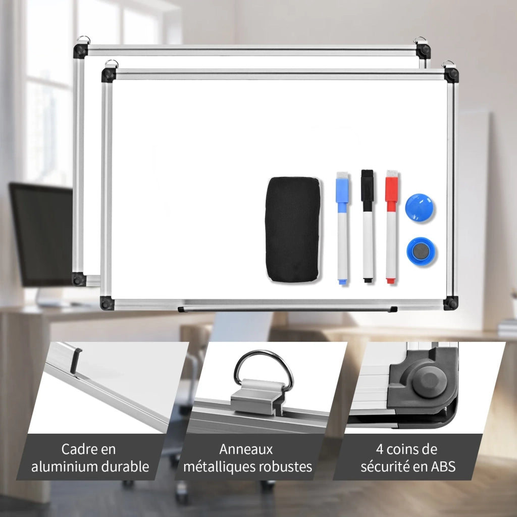 Lavagna magnetica 60 x 40 cm con 2 magneti e 3 penne per una pratica organizzazione realizzata in alluminio bianco 20_0014131