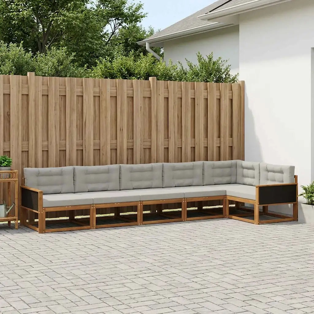 Set di divani da esterno 6 pcs Naturale e Grigio chiaro