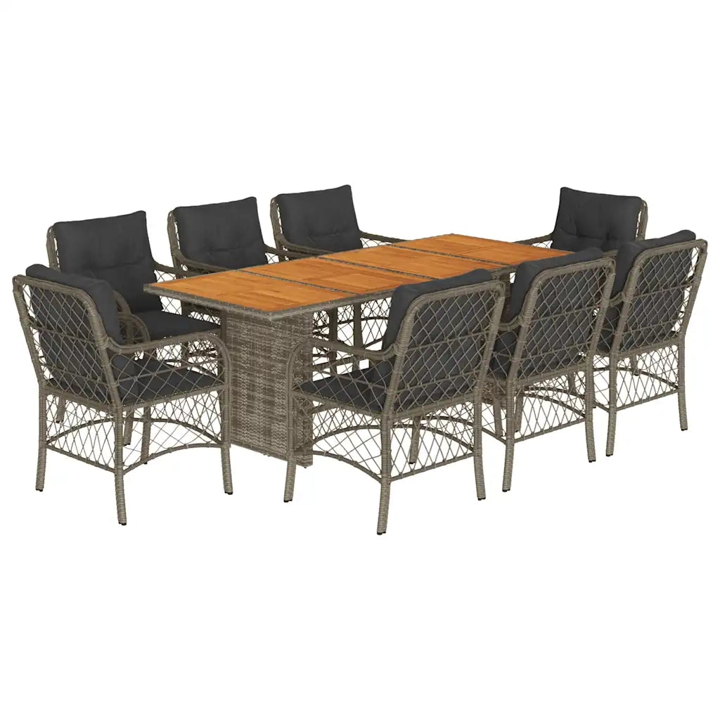 Set da Pranzo da Giardino 9 pz con Cuscini in Polyrattan Grigio 3212075