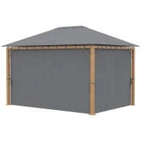 Pergola Rettangolare da Giardino con Tende e Tetto in Poliestere, 4 x 3 m, Struttura in Alluminio, Grigio Scuro