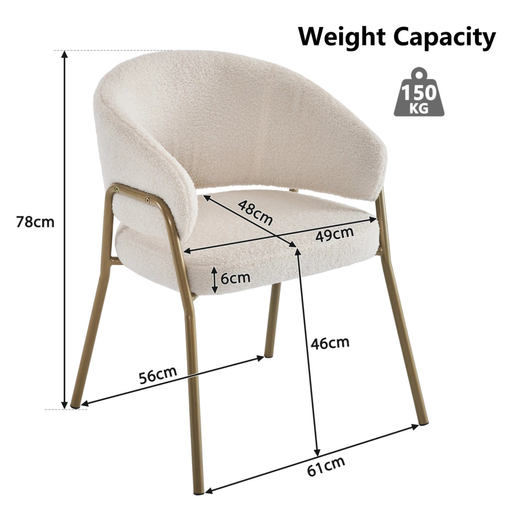 Sedia da Pranzo Moderna in Velluto Bianco con Gambe Dorate, Set da 2