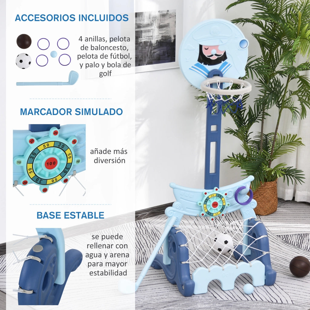 Centro Attivita' Multisportivo per Bambini con Supporto Regolabile ¨C zephmum ¨C 58x56x154 cm Blu
