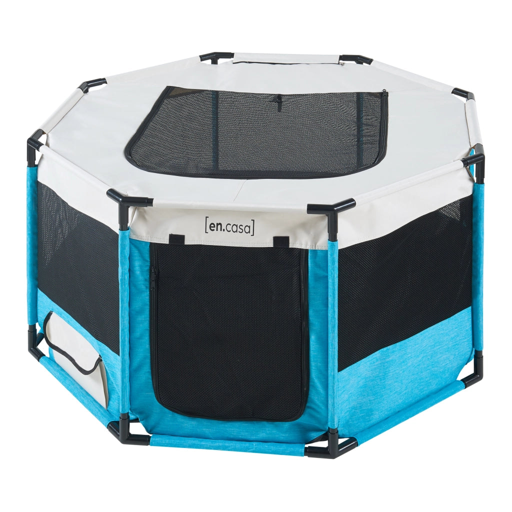 Kennel Nærøysund Rifugio Coperto per Cani e Gatti 112 x 112 x 62 cm Blu / Beige [en.casa]