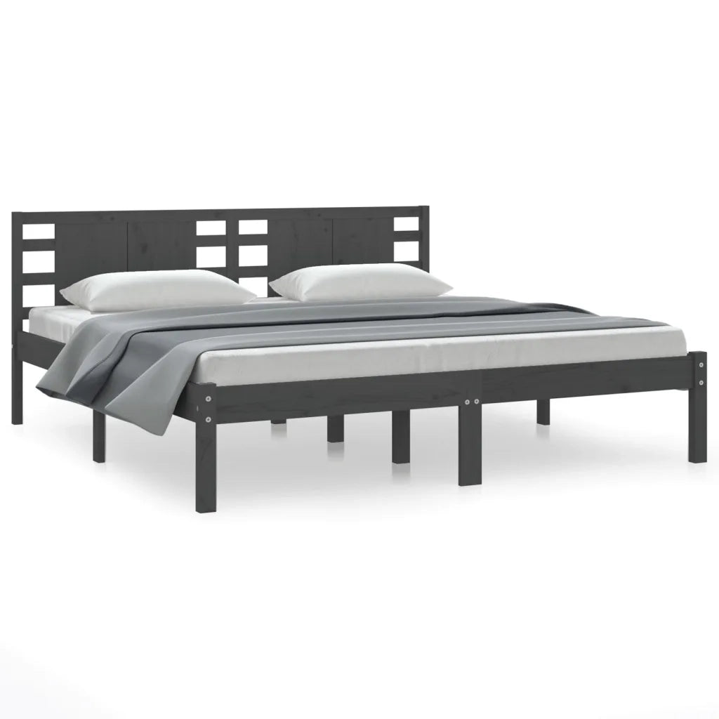 Giroletto-Struttura Letto Grigio in Legno Massello di Pino 200x200 cm 746664