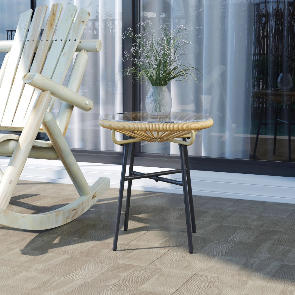 Tavolino da giardino ¨C zephmum ¨C PE rattan, vetro, beige, 50x50x50