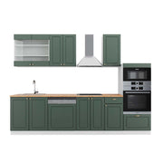 Cucina componibile Fame-Line Verde-oro rustico/Bianco 300 cm con armadio alto, PL Rovere Vicco