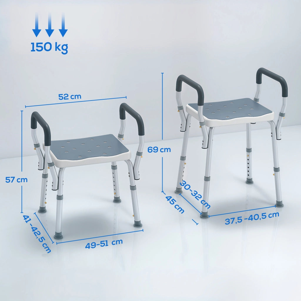 Sgabello da doccia con braccioli ¨C zephmum ¨C regolabile in altezza antiscivolo blu