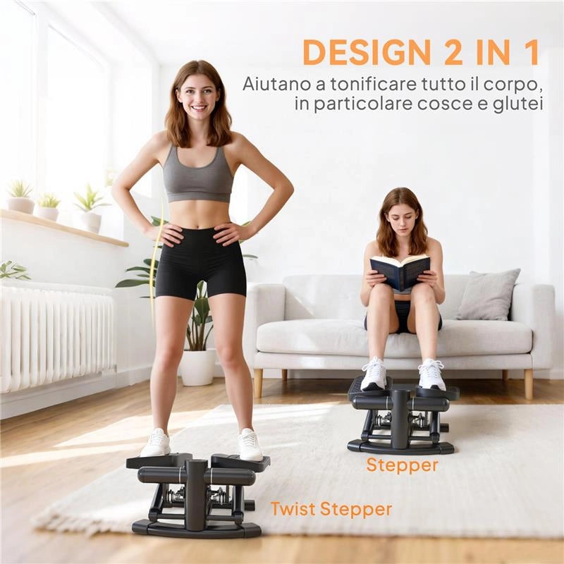 STEPPER TWISTER 2 IN 1 CON MONITOR LCD, PEDALI GRANDI E ANTISCIVOLO, CAPACITÀ 100 KG, NERO