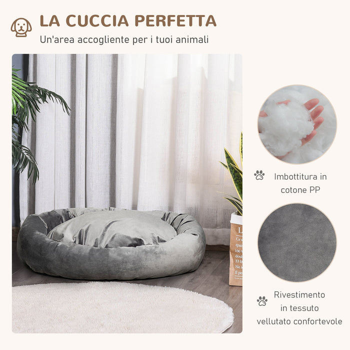 Cuccia Imbottita per Cani 81,5x58x18 cm in Tessuto Vellutato Grigio Scuro