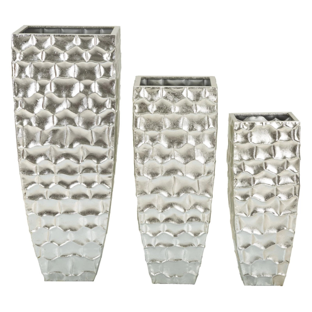 Set di 3 Vasi Decorativi VKH422, Argento, Metallo, 38,1x38,1x90,8 cm